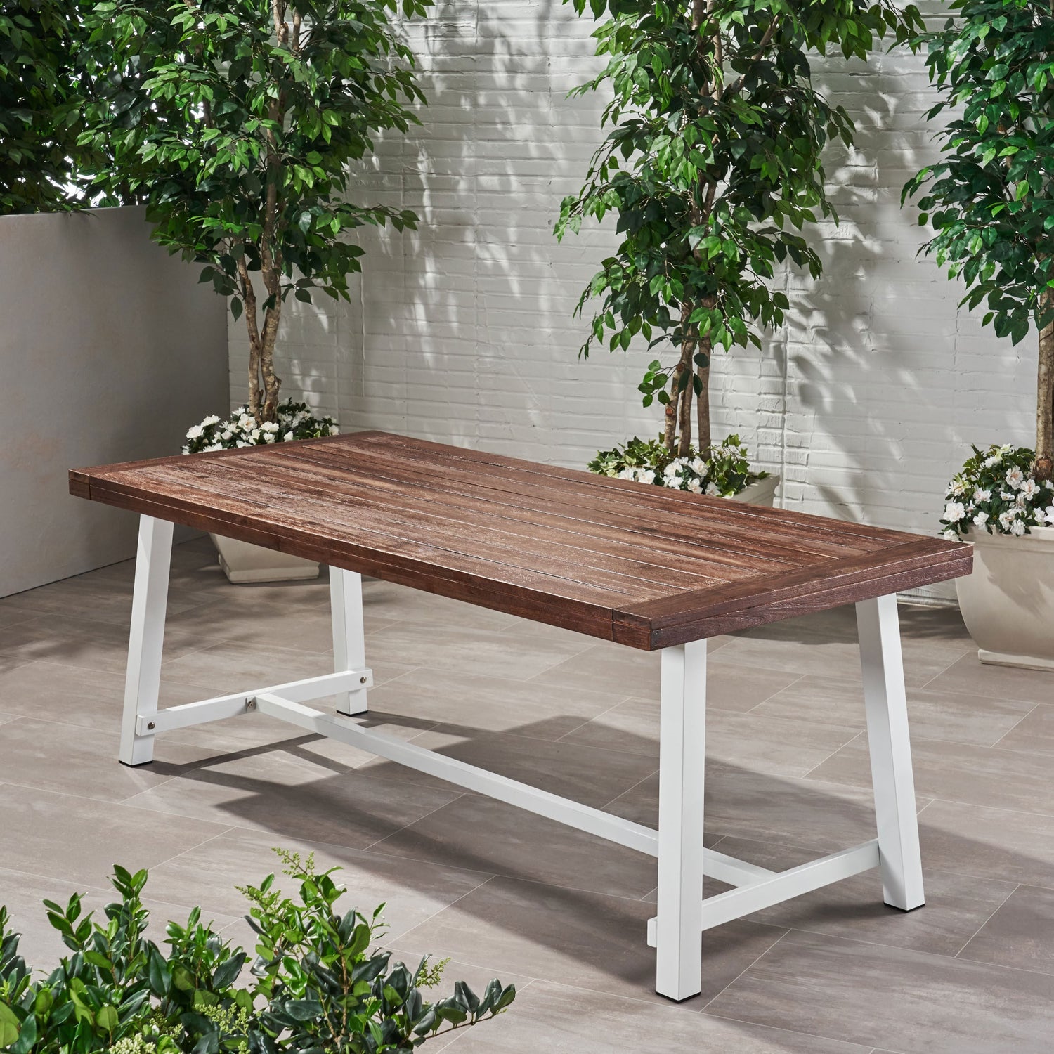 Outdoor Acacia Dining Table with Metal Legs - 79 inch