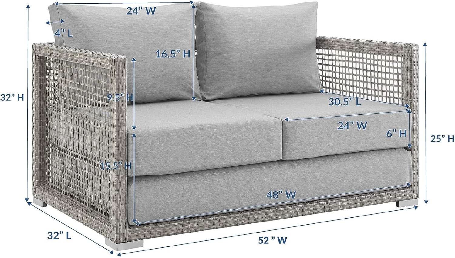 Modern Gray Wicker Rattan Loveseat for Outdoor Spaces