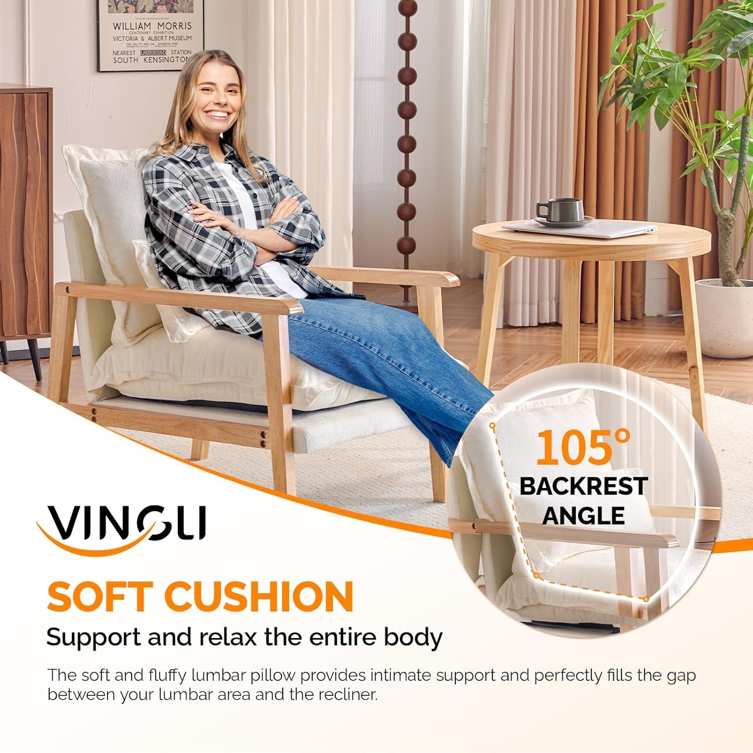 Cloud Accent Armchairs - 2 pc Set, Beige Chenille With Lumbar Pillow