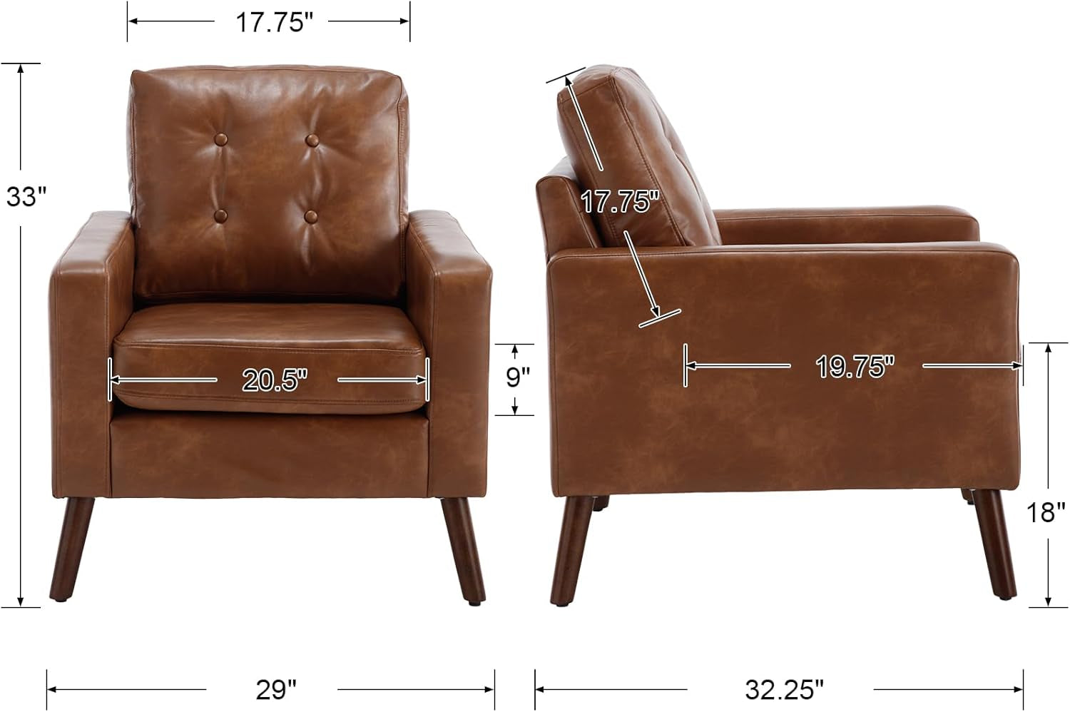 Brown Distinctive Tufted Faux Leather Armchairs Set