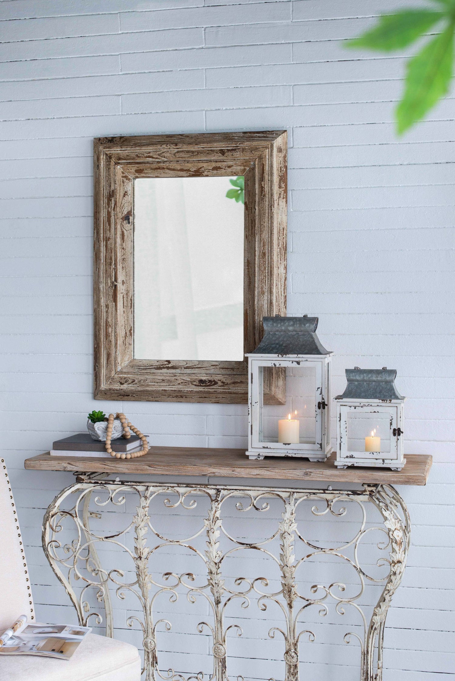 Rustic Wooden Hurricane Lanterns - Set of 2
