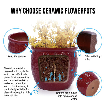 Set of 3 Ceramic Flowerpots - Red