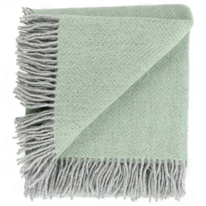 Highland Tweeds Herringbone  Pure New Wool Throw - Basil