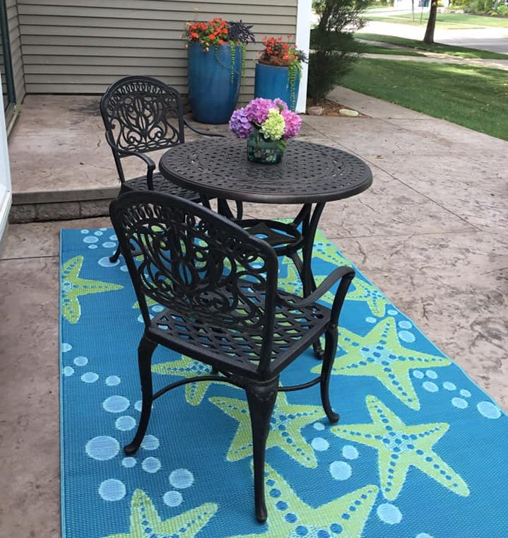 Starfish Blue &amp; Green Reversible Outdoor Mat