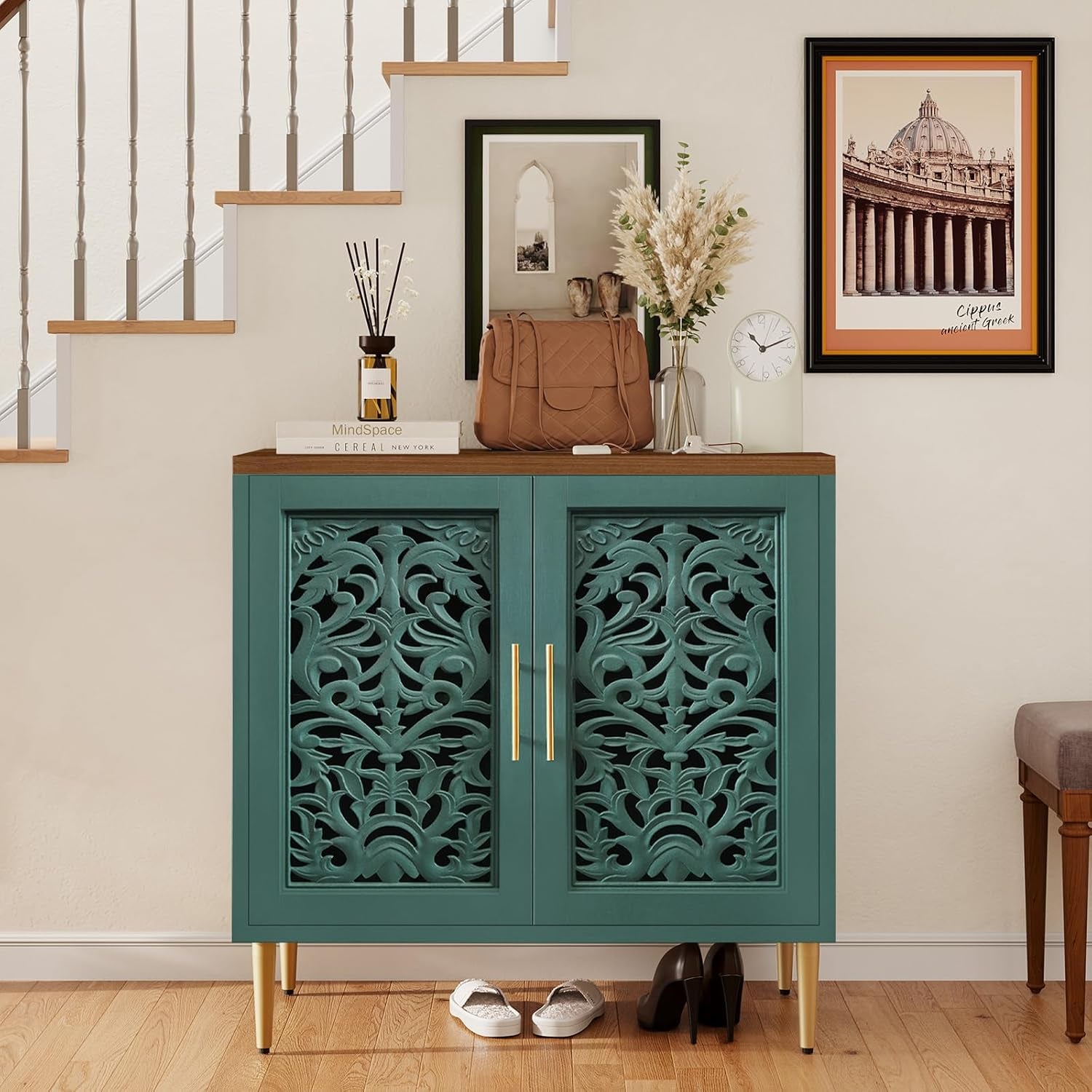 Green Carved Accent Cabinet