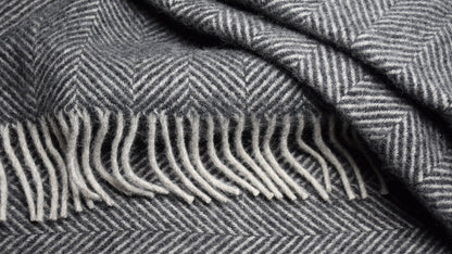 Highland Tweeds Herringbone  Pure New Wool Throw - Charcoal
