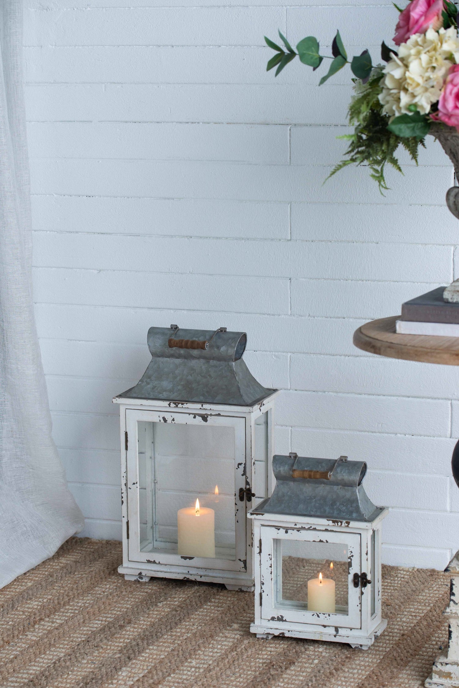 Rustic Wooden Hurricane Lanterns - Set of 2