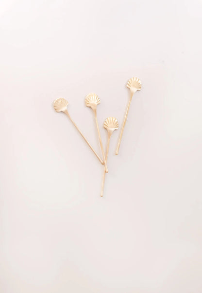 Set of 4 Brass Seashell Stirrers - Small