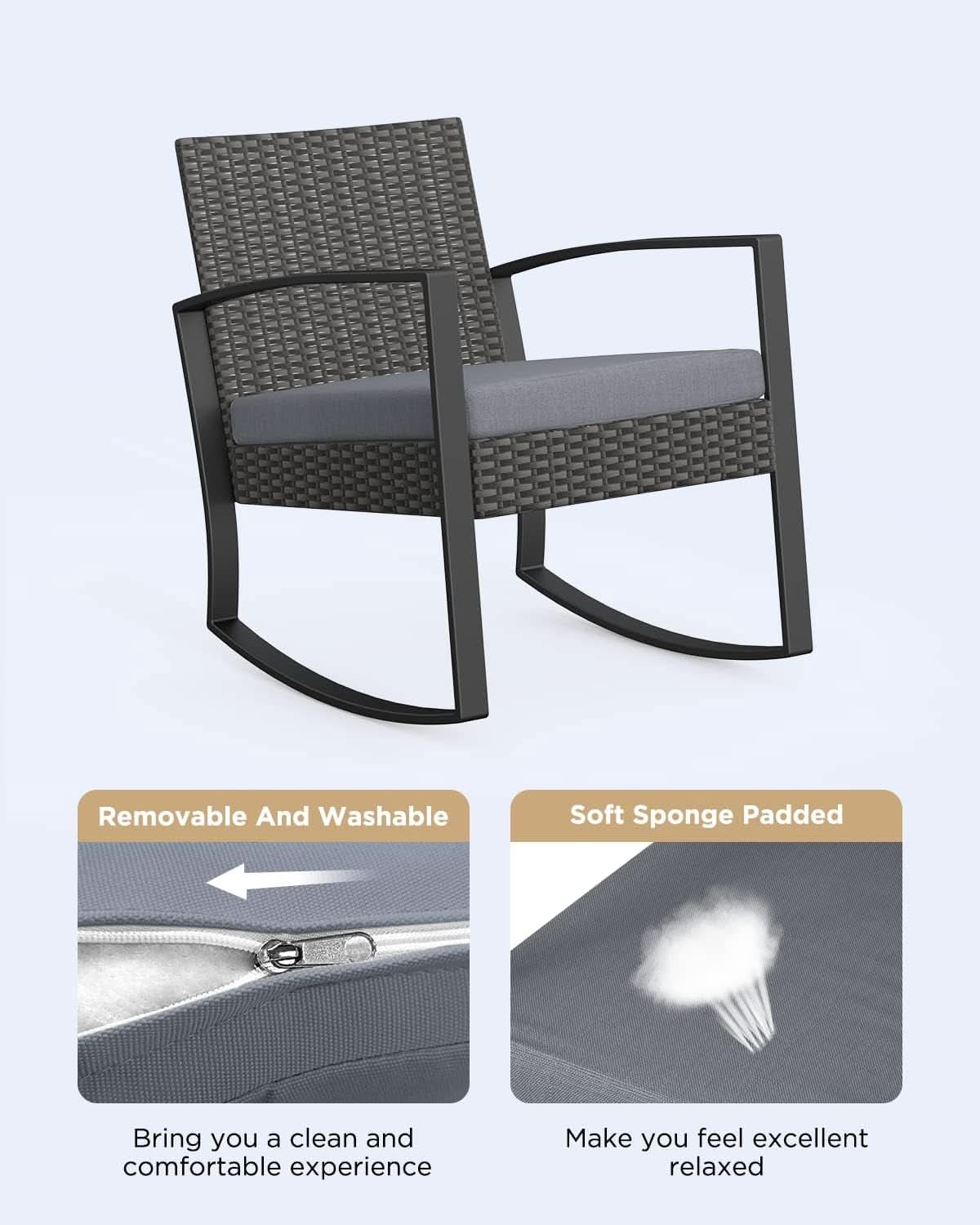 3 Piece Rattan Rocking Bistro Set