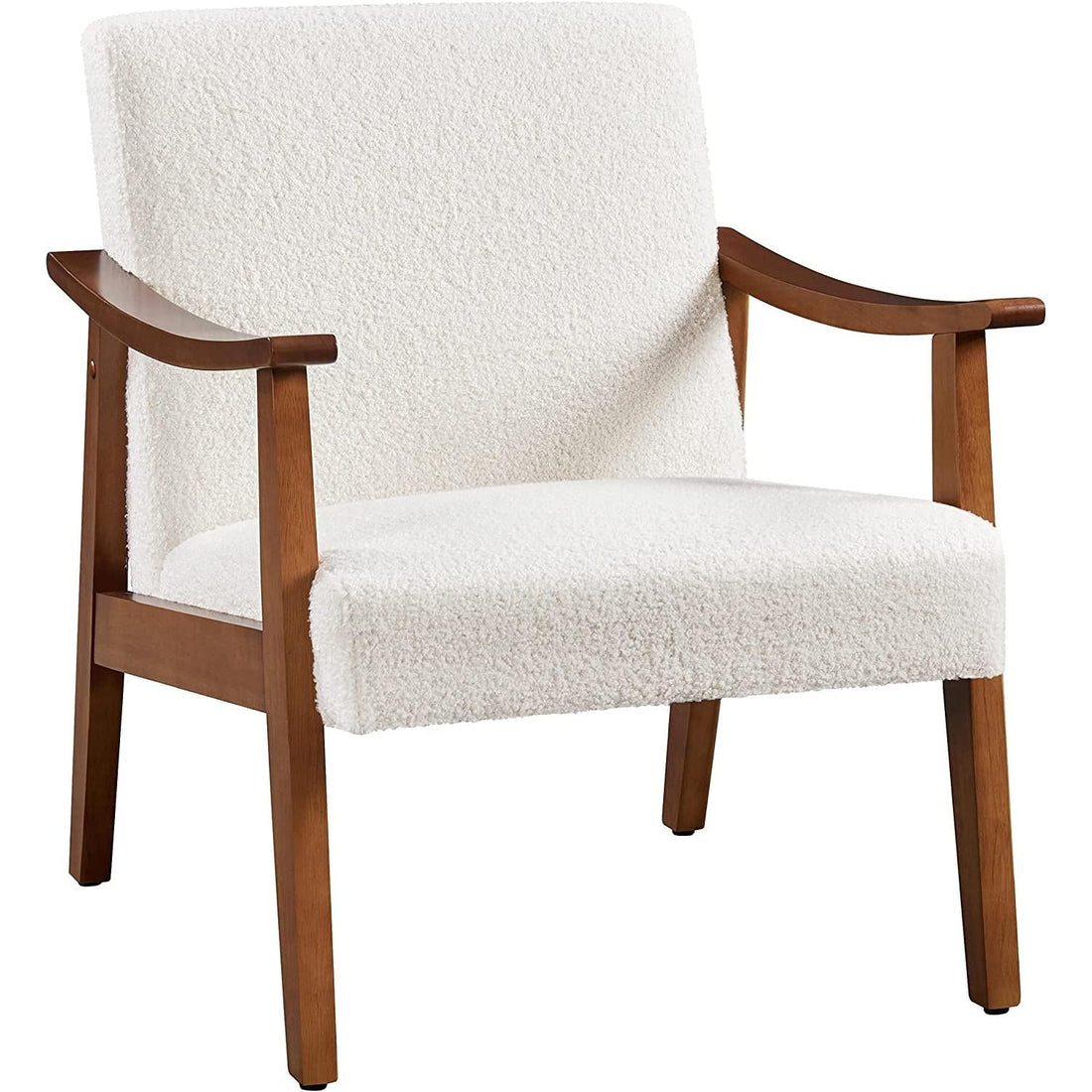 Boucle Accent Chair With Wooden Legs in Ivory