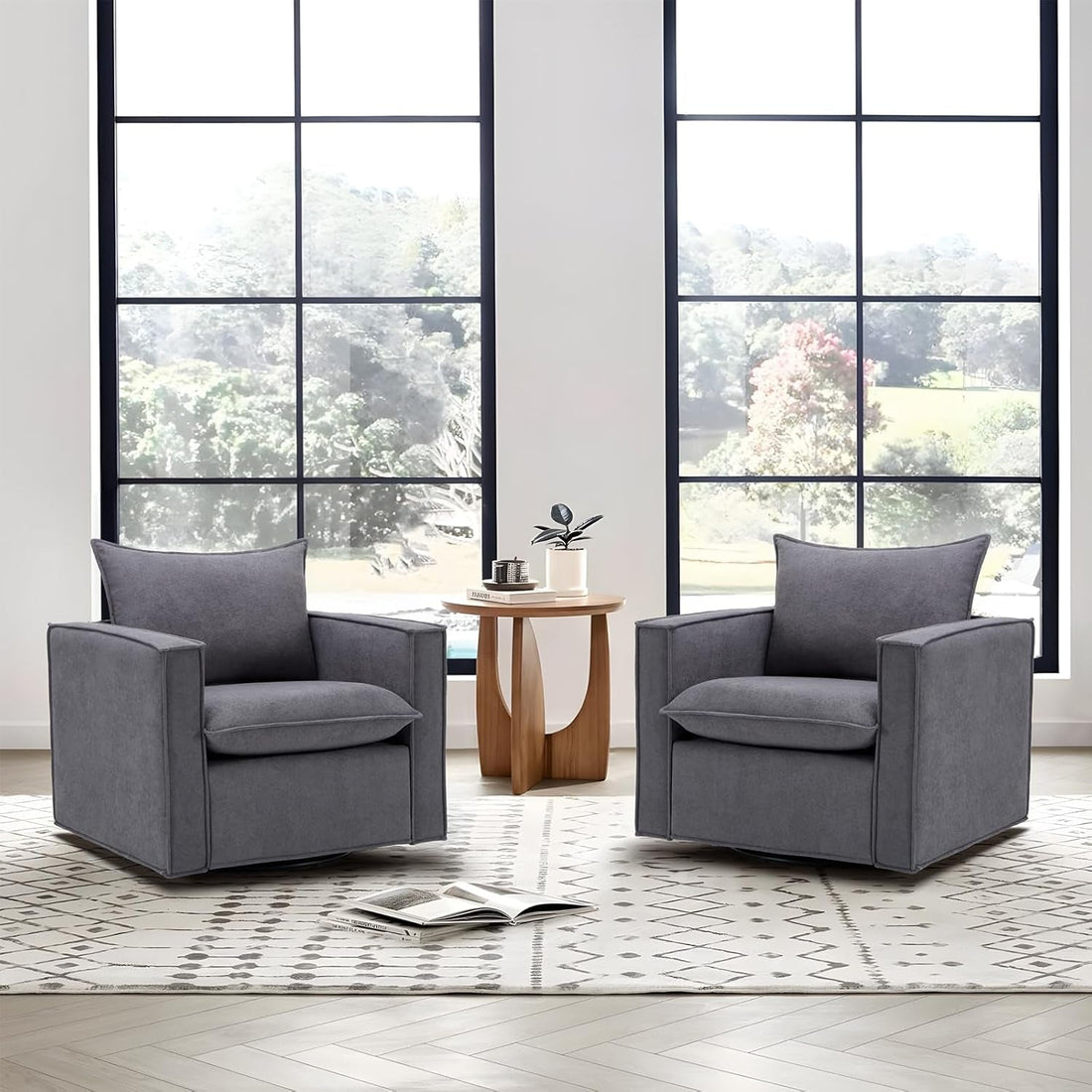 Swivel Armchairs in Dark Gray - 2 pc Set