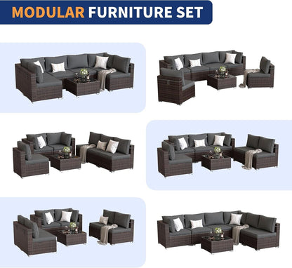 7 Piece Outdoor Modular Sectional Set With Waterproof Cover