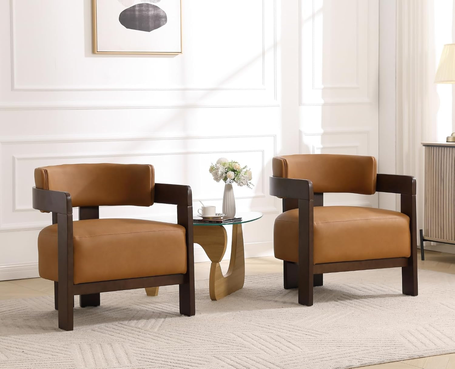 Brown Leather Midcentury Barrel Chair