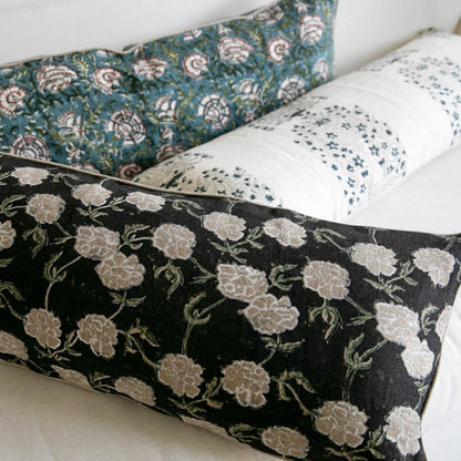 Maria Linen Floral Pillow Cover - Noir