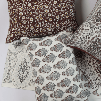 Inaya Linen Floral Pillow Cover - Ruby on White