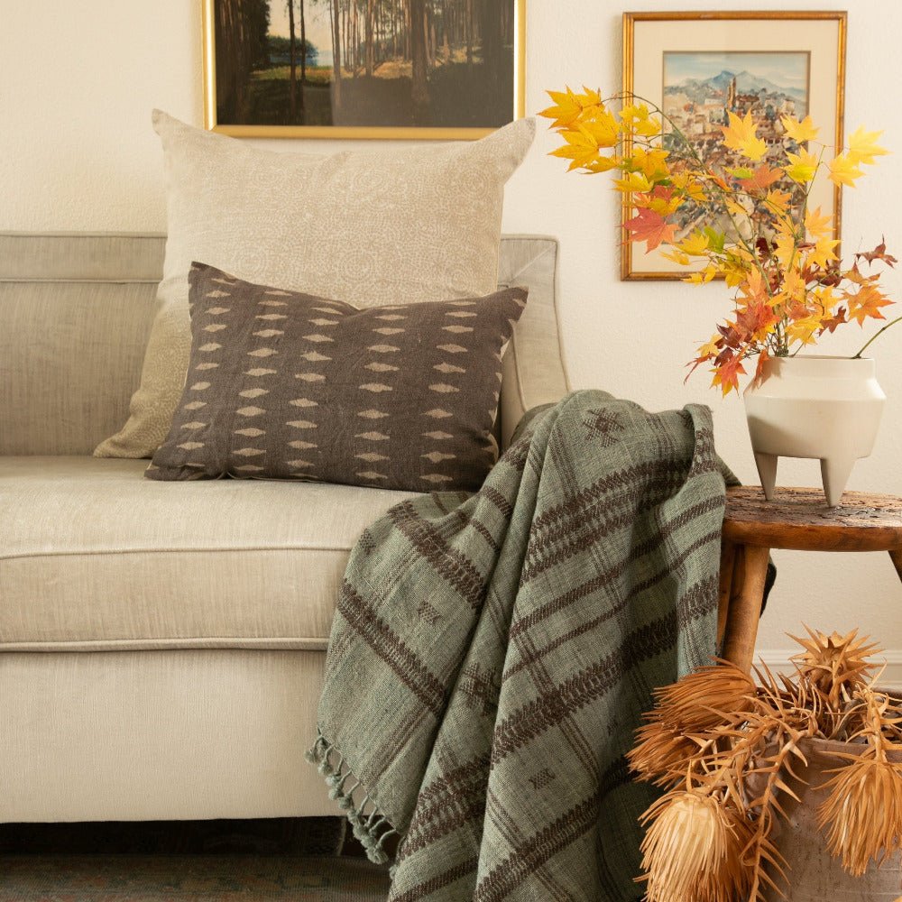 Vina Linen Block Print Throw Pillow Cover - Sand