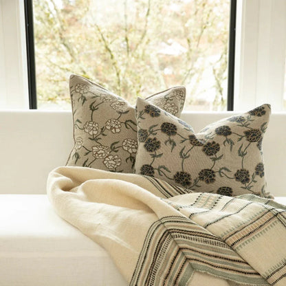 Maria Linen Floral Throw Pillow Cover - Indigo