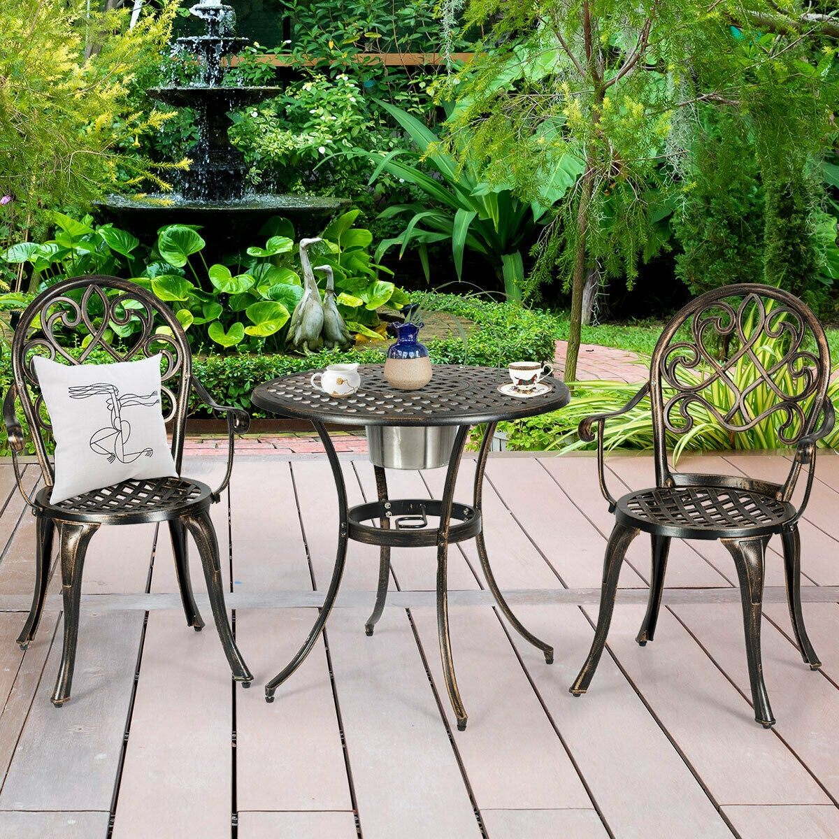 3 Piece Outdoor Bistro Set with Removable Ice Bucket