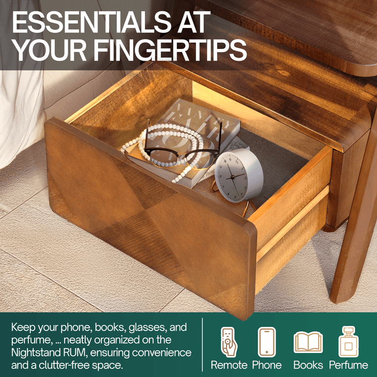 Rorns Rum Nightstand with Drawer - 2 Colors