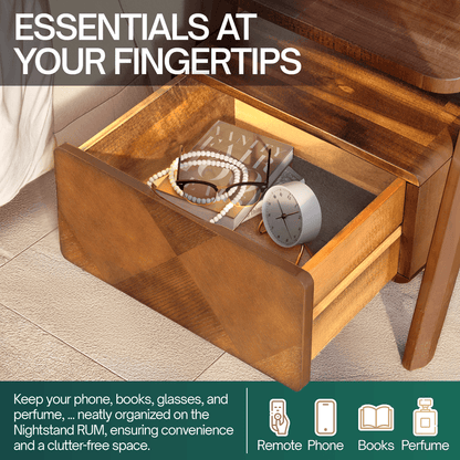 Rorns Rum Nightstand with Drawer - 2 Colors