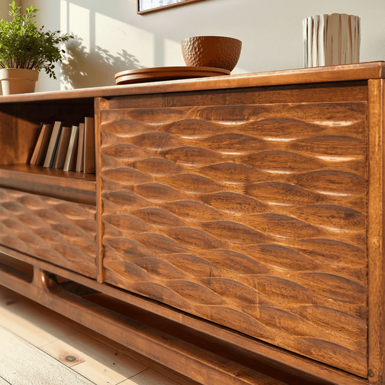 Acacia Elara Solid Wood TV Stand with Storage and Cable Management - 3 Finishes
