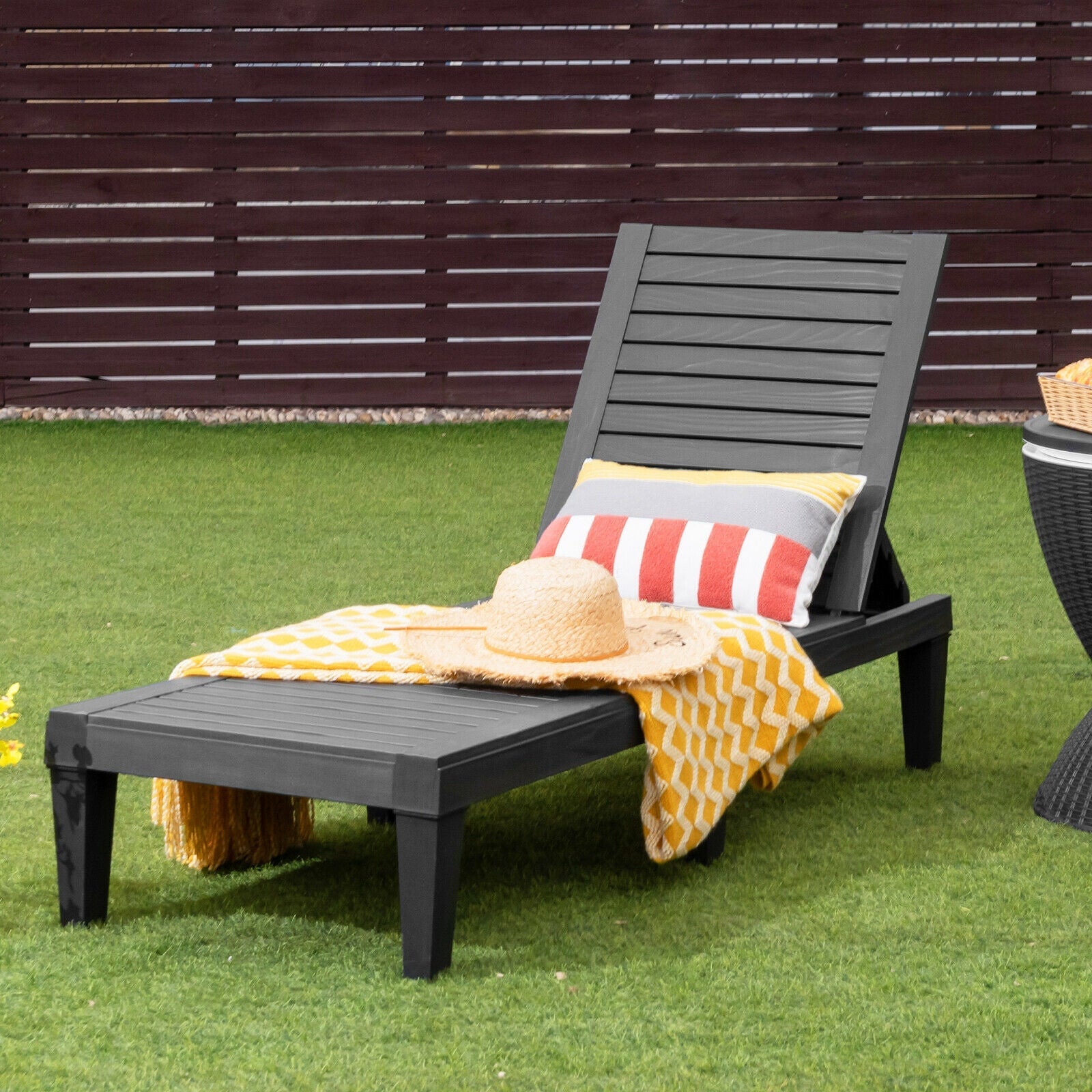 Outdoor Recliner with Adjustable Backrest - Black, Gray, Brown