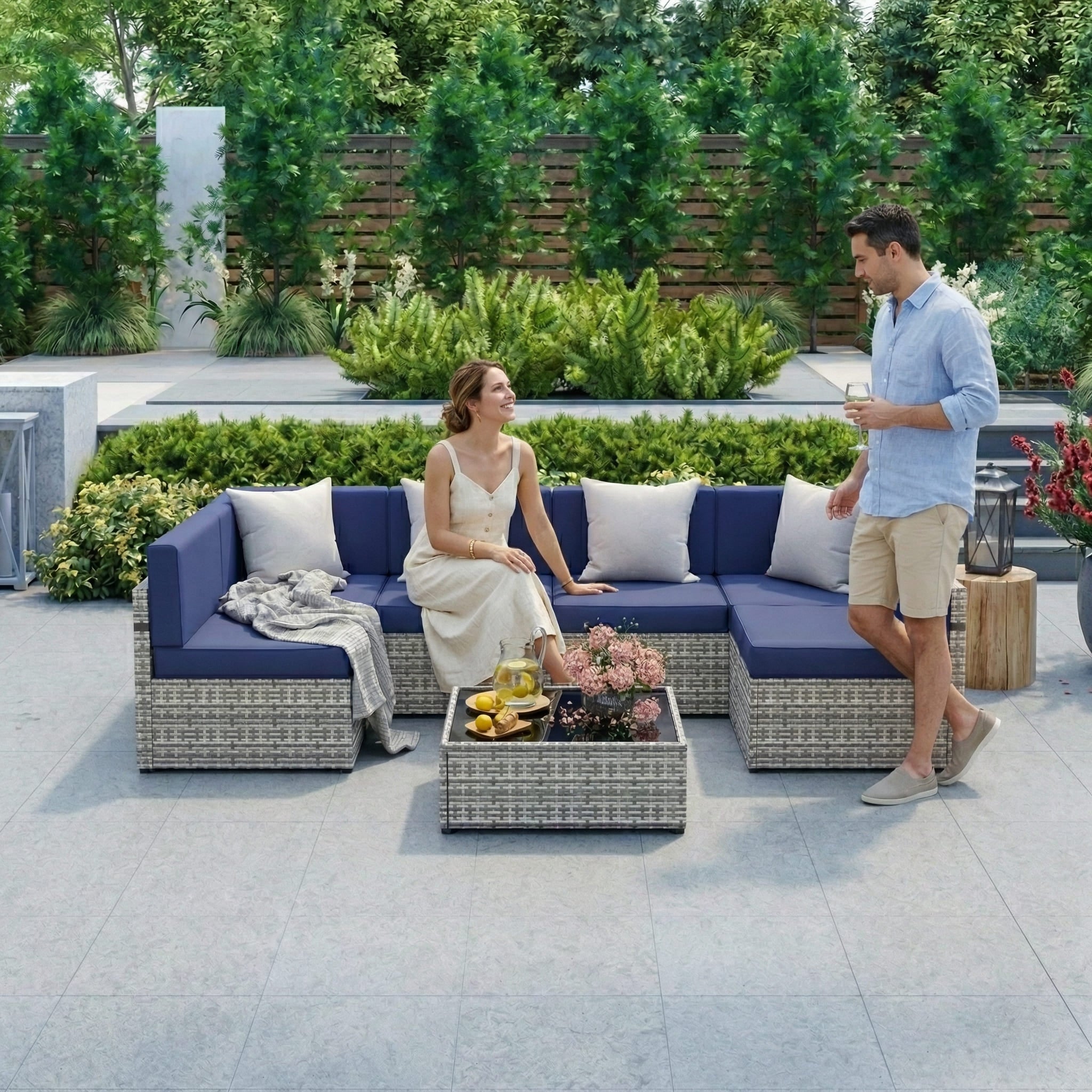 Rattan Outdoor Sectional Couch Set  (7 Pieces) - 5 Colors