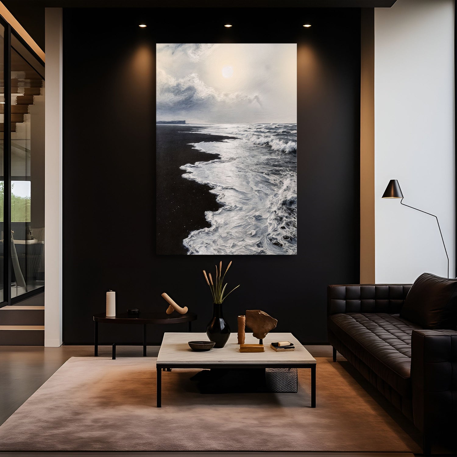 Black &amp; White Waves Abstract  Wall Art