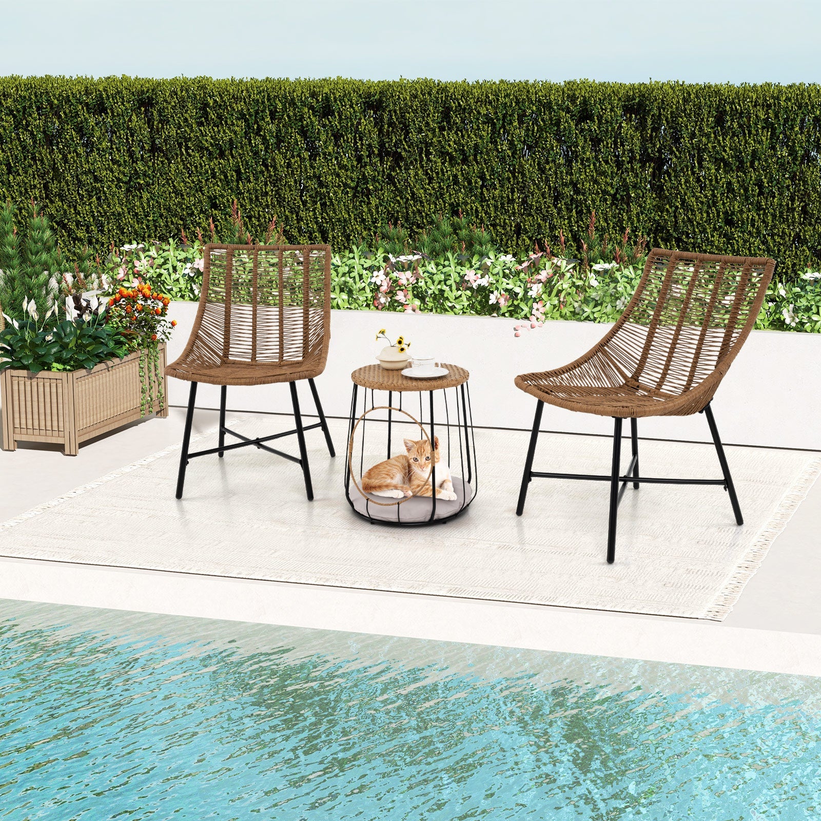 3 Piece Outdoor Furniture Set with Pet House