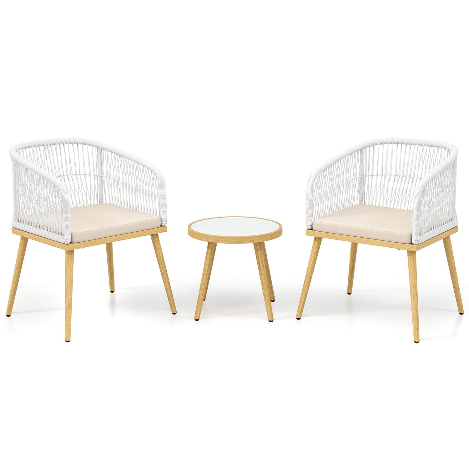 3 Piece Outdoor Bistro Set - White Wicker