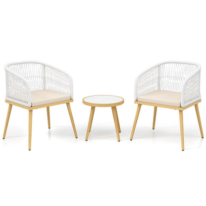3 Piece Outdoor Bistro Set - White Wicker