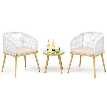 3 Piece Outdoor Bistro Set - White Wicker