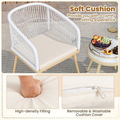 3 Piece Outdoor Bistro Set - White Wicker