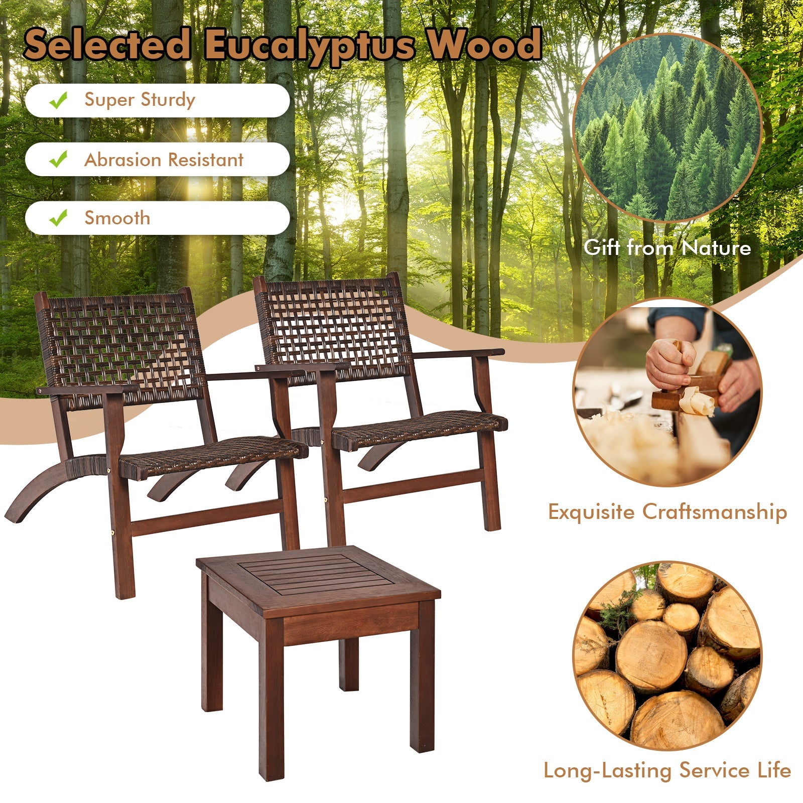 3 Pc Outdoor Rattan Patio Set