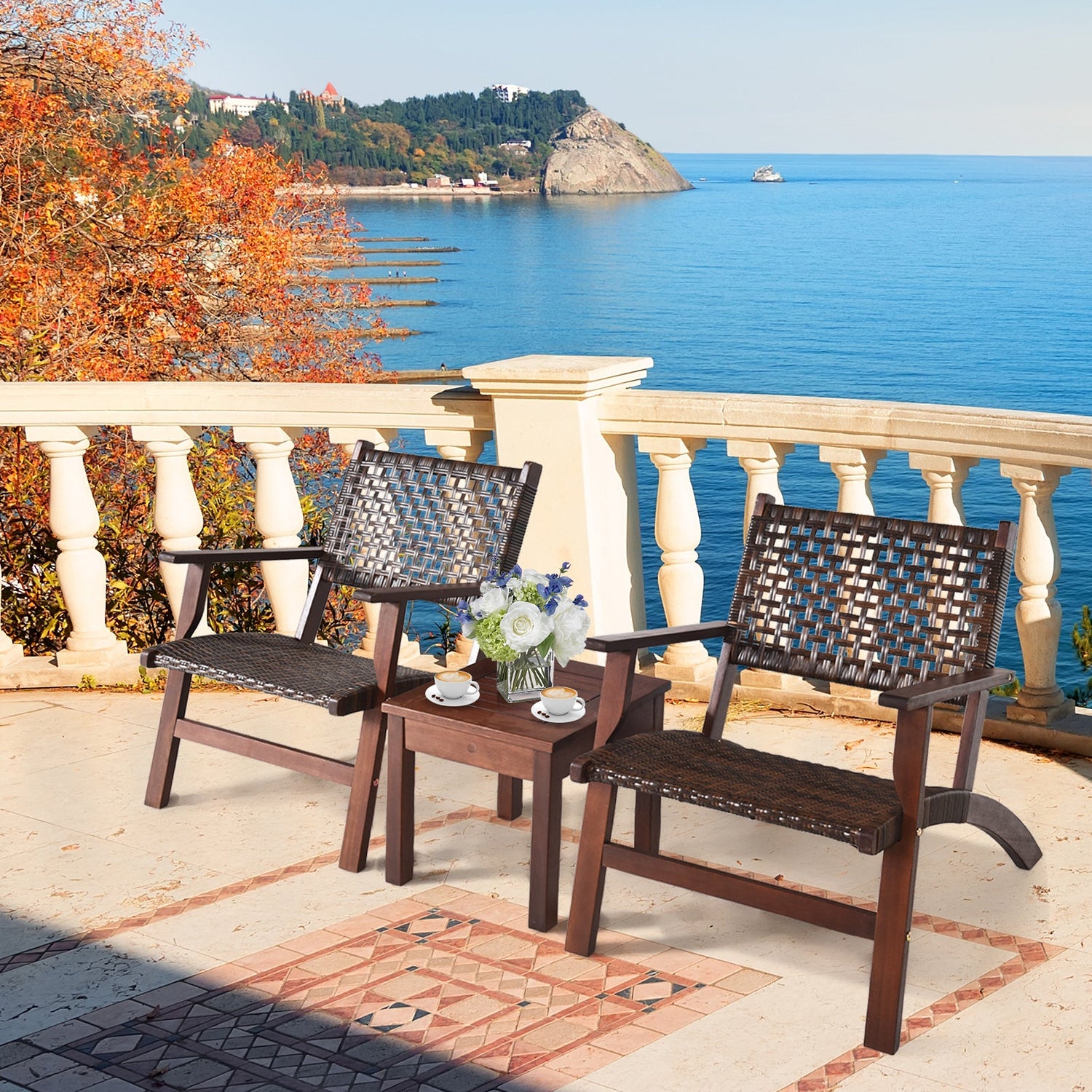 3 Pc Outdoor Rattan Patio Set