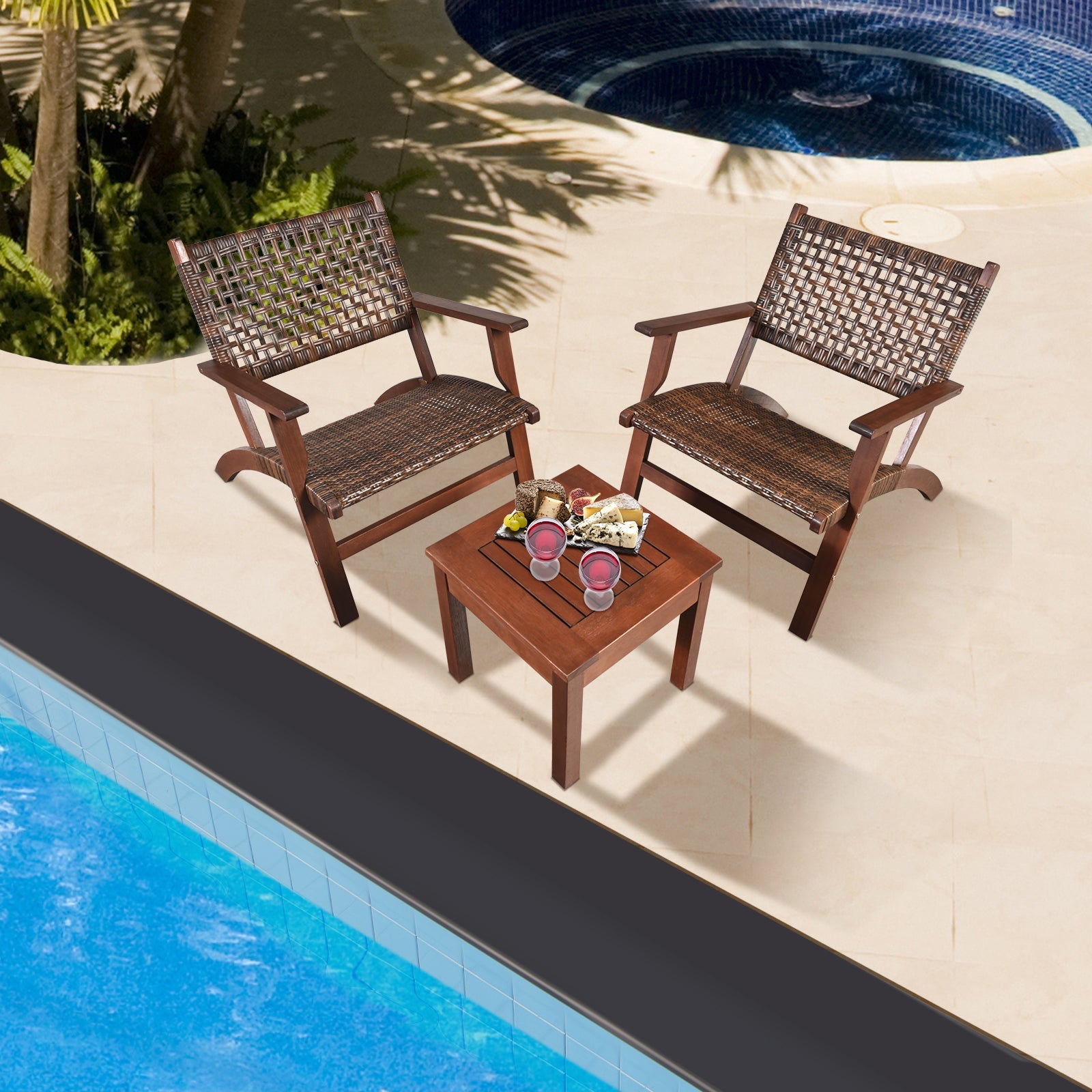 3 Pc Outdoor Rattan Patio Set
