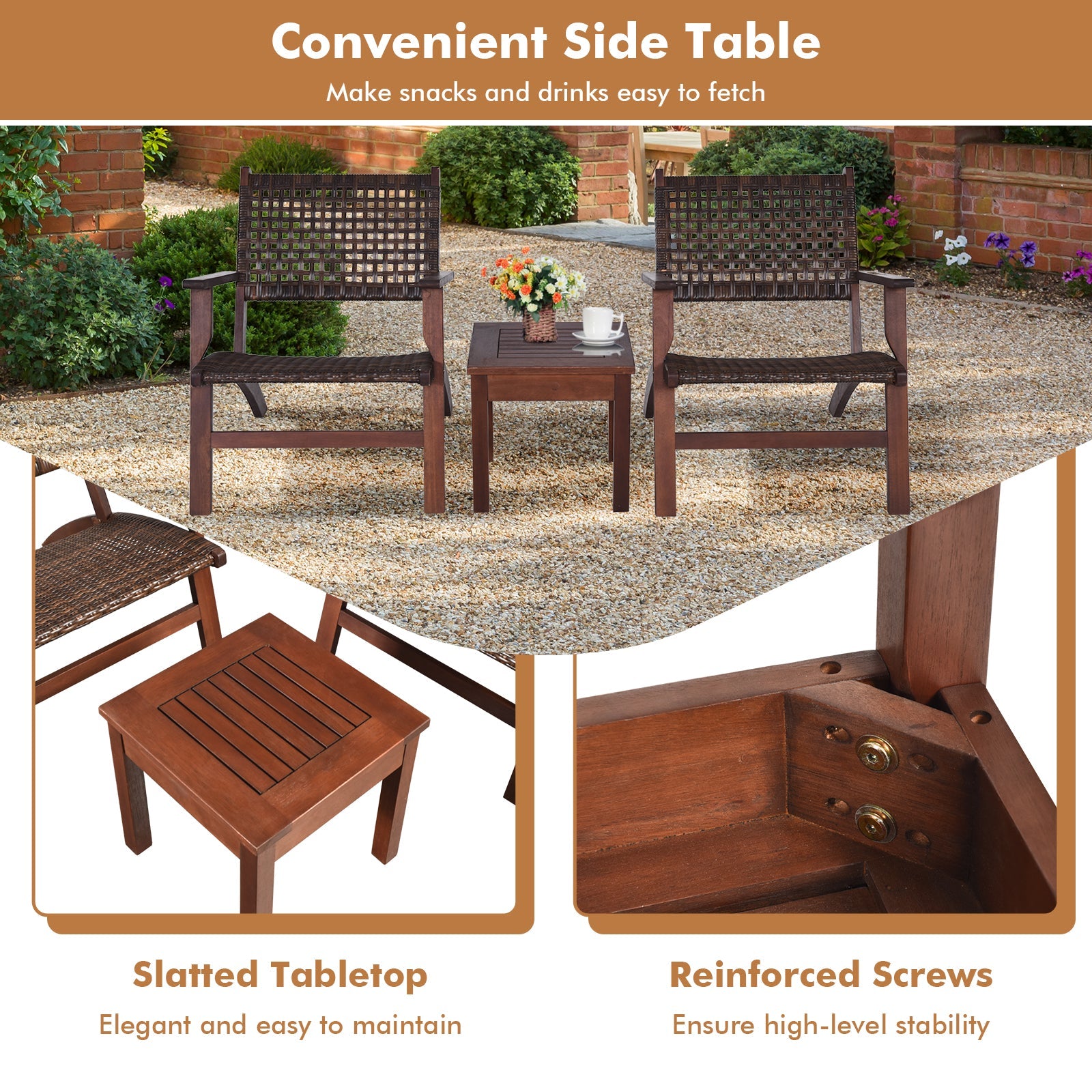 3 Pc Outdoor Rattan Patio Set