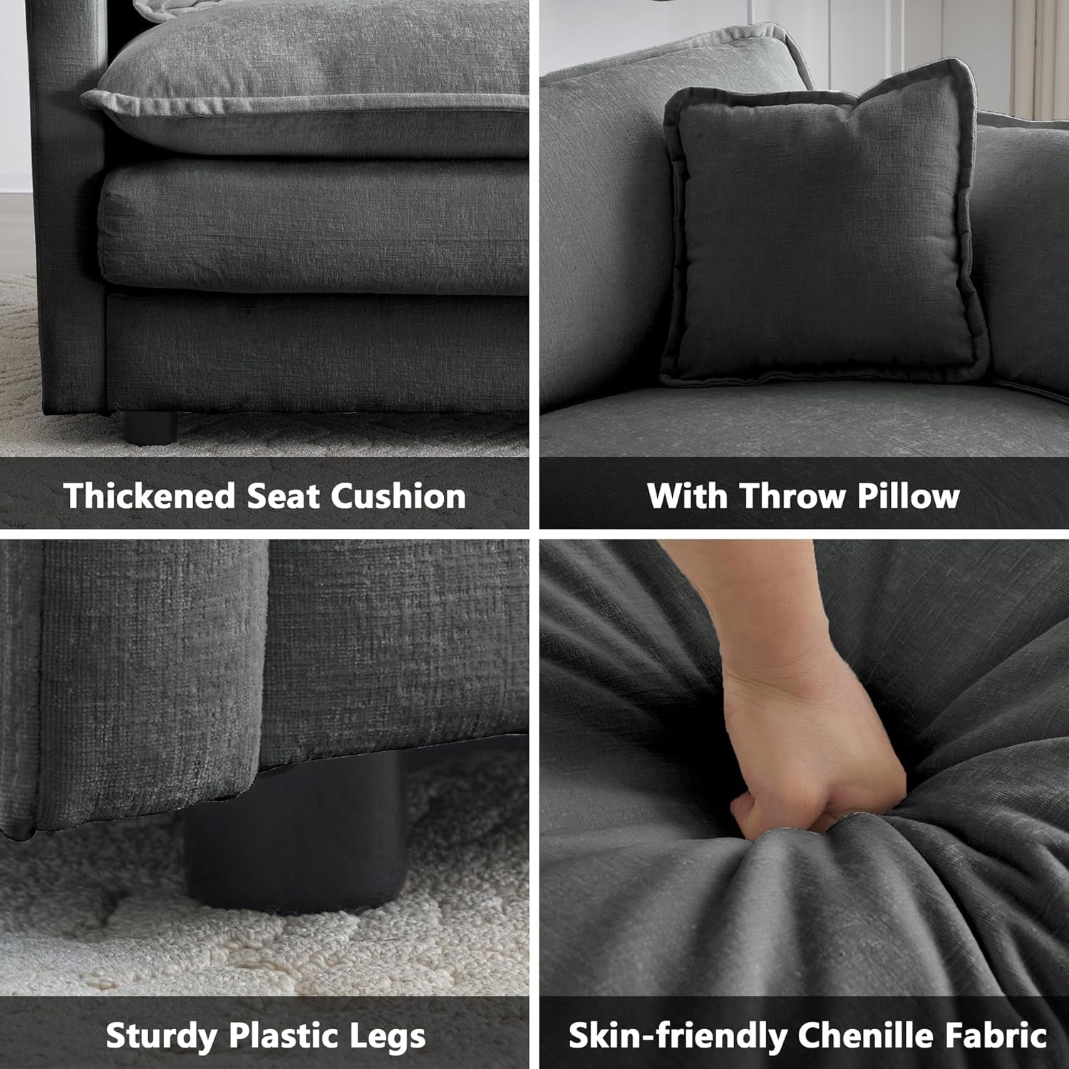 Chenille 2 Piece Loveseat Armchair Set in Charcoal