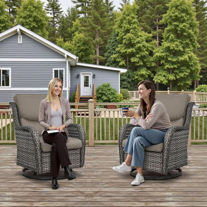 8-Piece Outdoor Wicker Lounge Set with Swivel Chairs, Ottomans, Tables - Gray