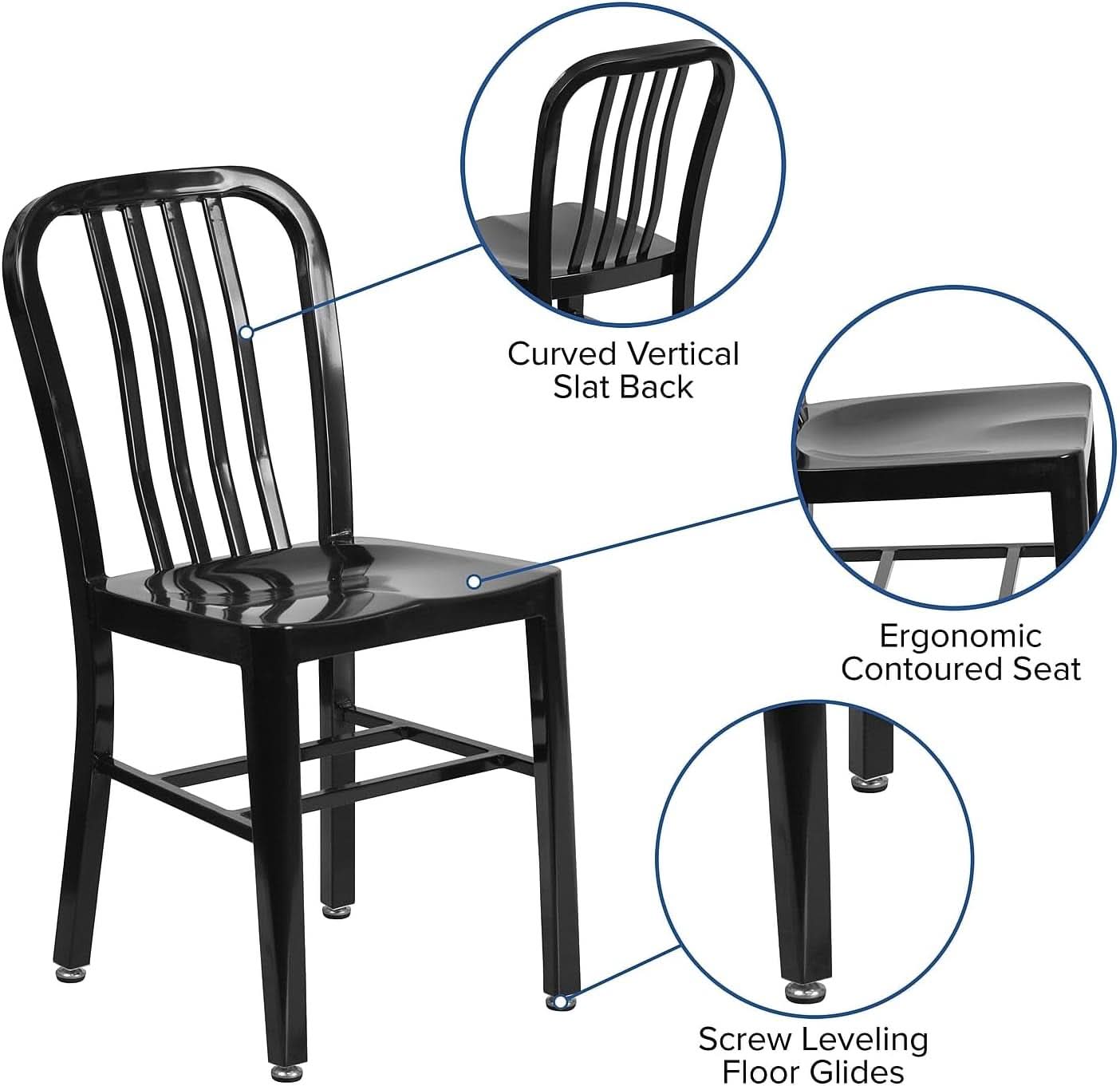 Commercial Grade Black Metal Indoor/Outdoor Dining Chair