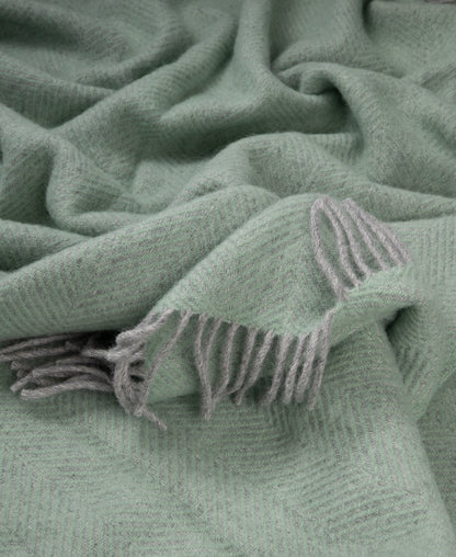 Highland Tweeds Herringbone  Pure New Wool Throw - Basil