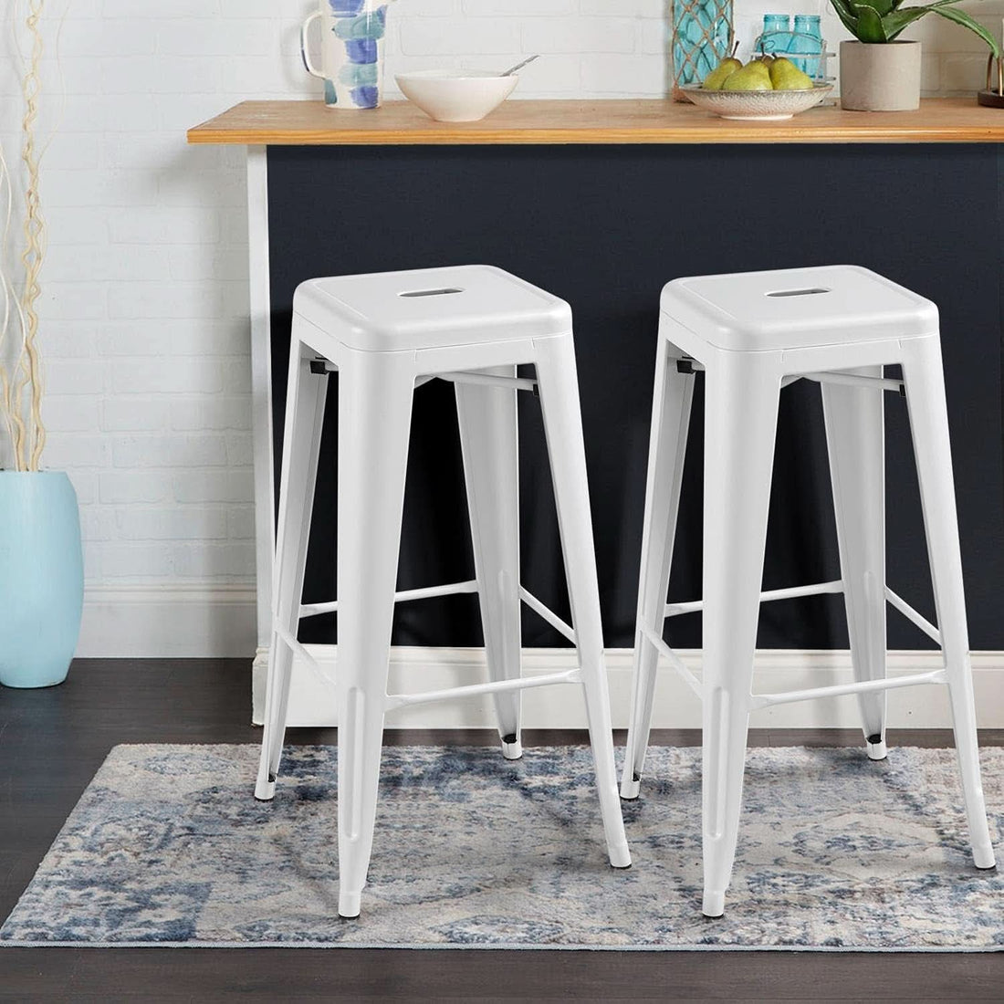 Set of 4 Stacking Metal Indoor/Outdoor Bar Stools- White