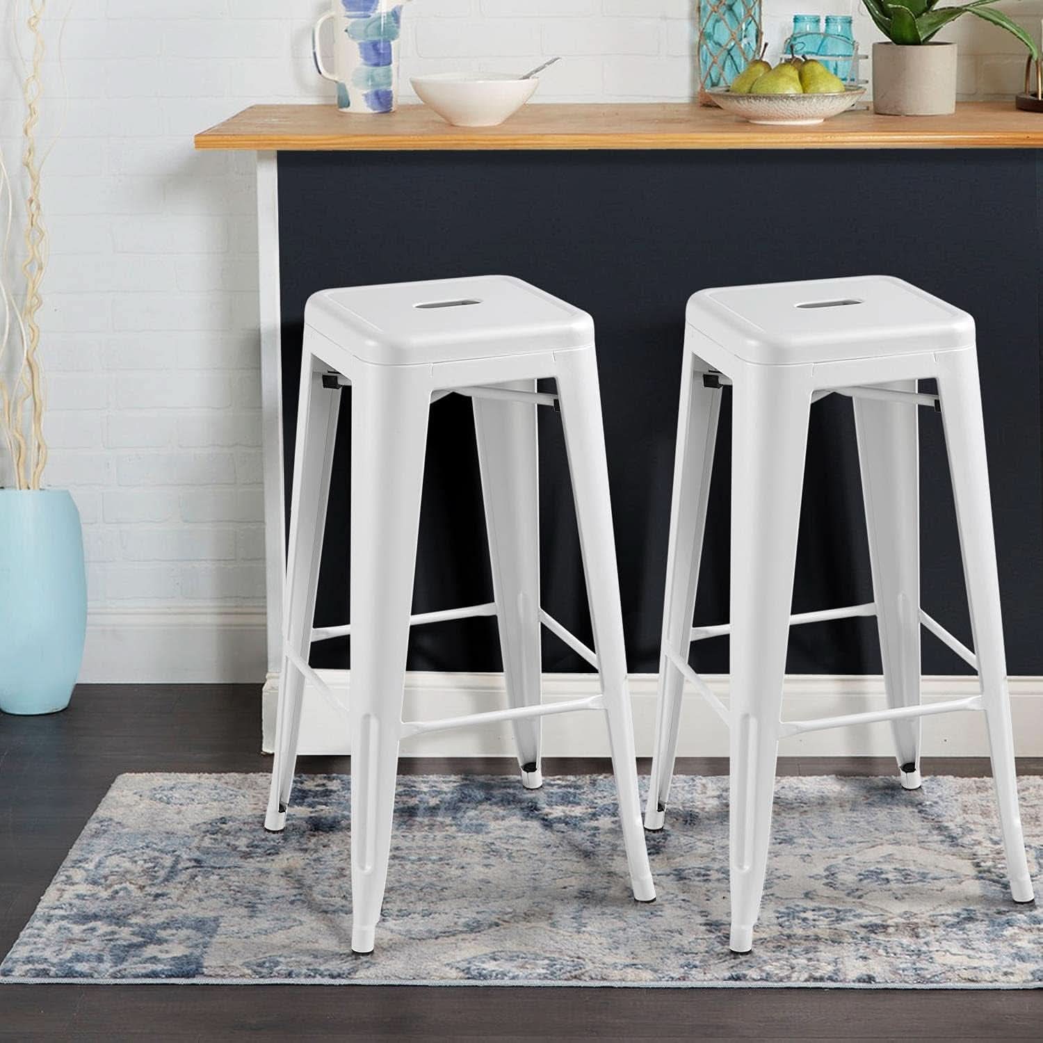 Set of 4 Stacking Metal Indoor/Outdoor Bar Stools- White