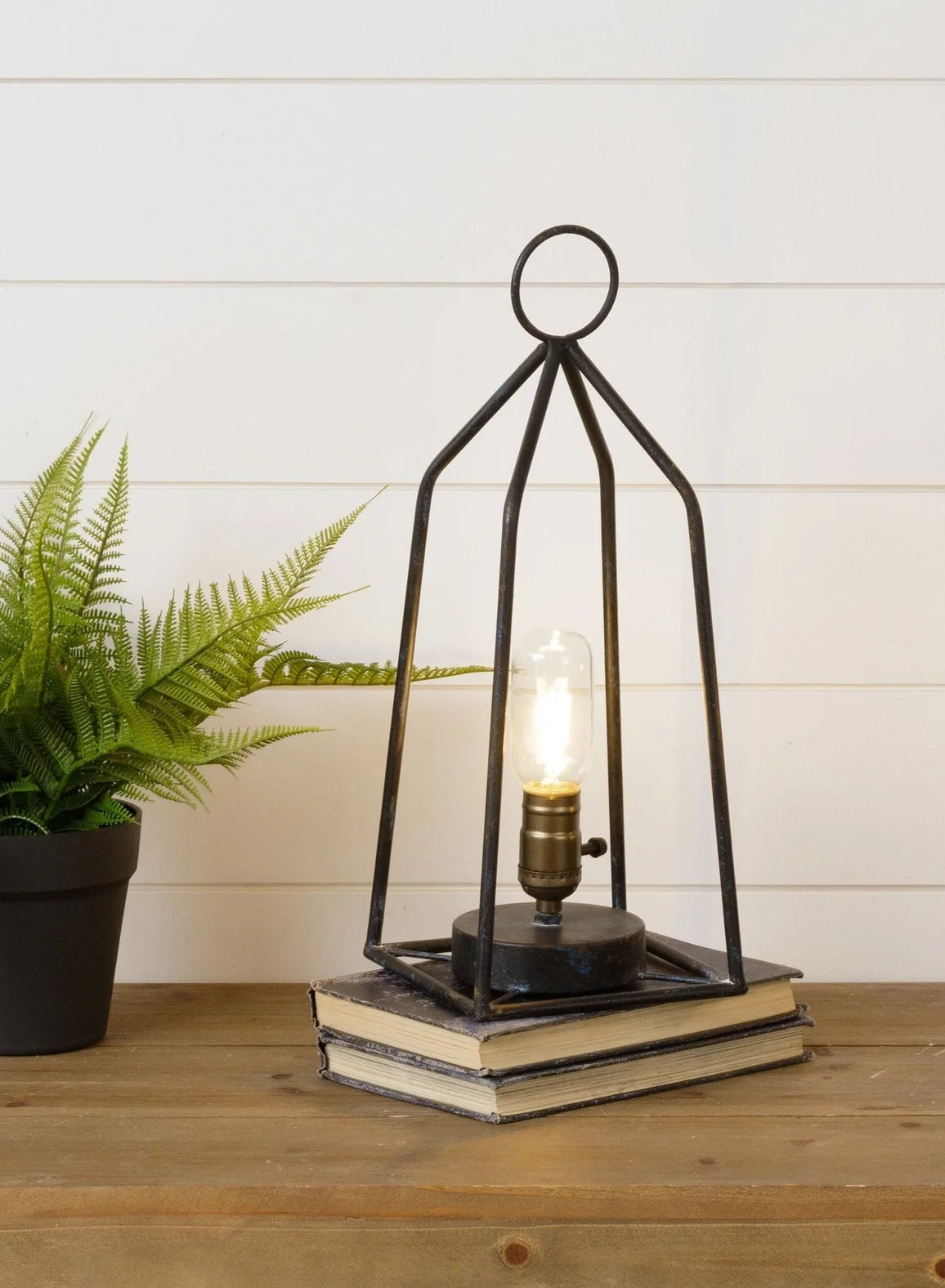 Black Iron Tabletop LED Lamp | Battery-Operated with Timer
