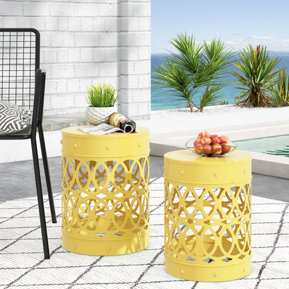 Set of 2 Outdoor Metal Accent Tables - Yellow