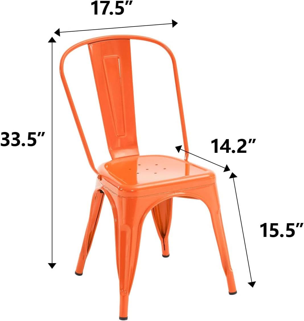 Set of 4 Stackable Indoor/Outdoor Metal Dining Chairs - Orange