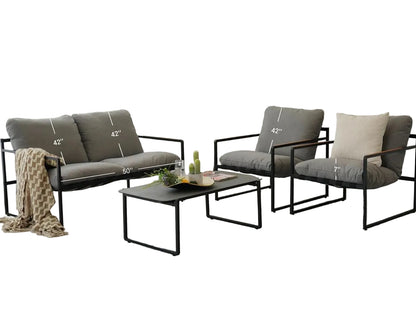 4 Piece Outdoor Slingback Furniture Set With Modern Metal Frames and Gray Cushions