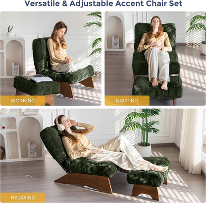 Adjustable Accent Chair With Ottoman in Green