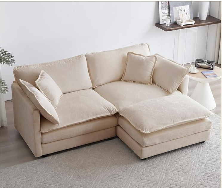 Chenille 76 Inch Loveseat Sofa - Beige