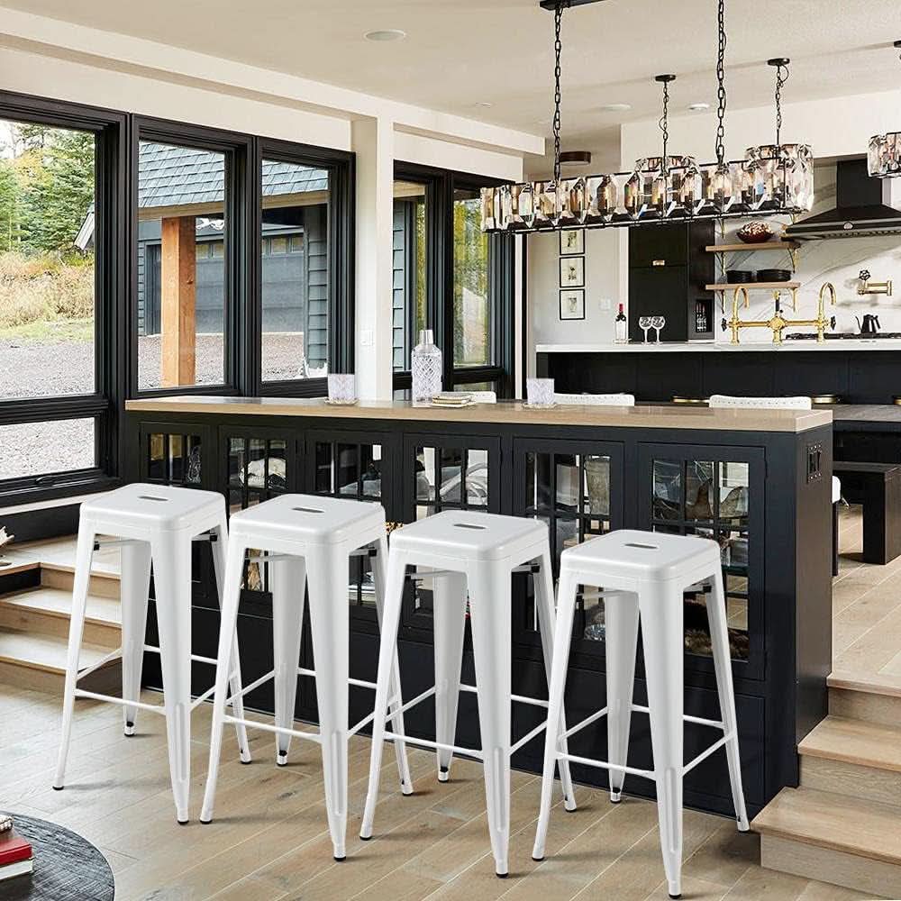 Set of 4 Stacking Metal Indoor/Outdoor Bar Stools- White